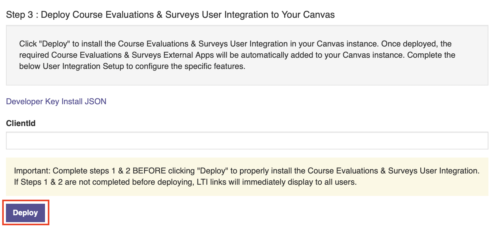 Canvas User Integration Setup Course Evaluations & Surveys